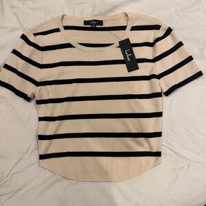 Lulu's Cream and Black Striped Short Sleeve Top
